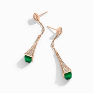 18K ROSE GOLD GREEN AGATE AND DIAMOND TEARDROP EARRING