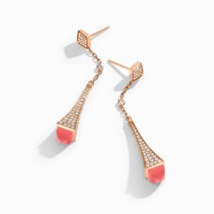 18K ROSE GOLD PINK CORAL AND DIAMOND TEARDROP EARRING