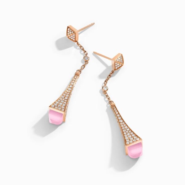18K ROSE GOLD PINK QUARTZITE AND DIAMOND TEARDROP EARRING