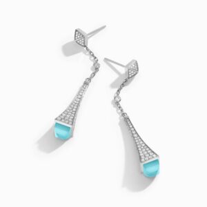 18K WHITE GOLD SEA BLUE CHALCEDONY AND DIAMOND TEARDROP EARRING