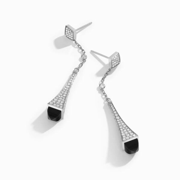 18K WHITE GOLD ONYX AND DIAMOND TEARDROP EARRING