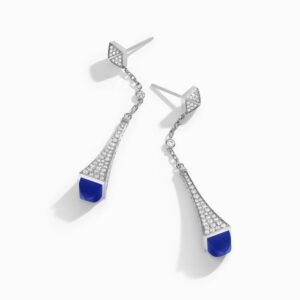 18K WHITE GOLD LAPIS LAZULI AND DIAMOND TEARDROP EARRING