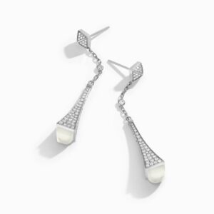 18K WHITE GOLD MOON STONE AND DIAMOND TEARDROP EARRING
