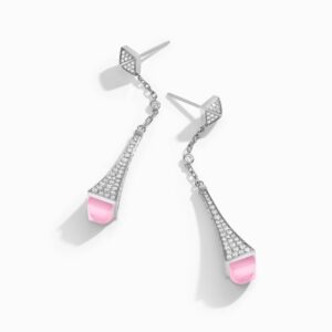 18K WHITE GOLD PINK QUARTZITE AND DIAMOND TEARDROP EARRING