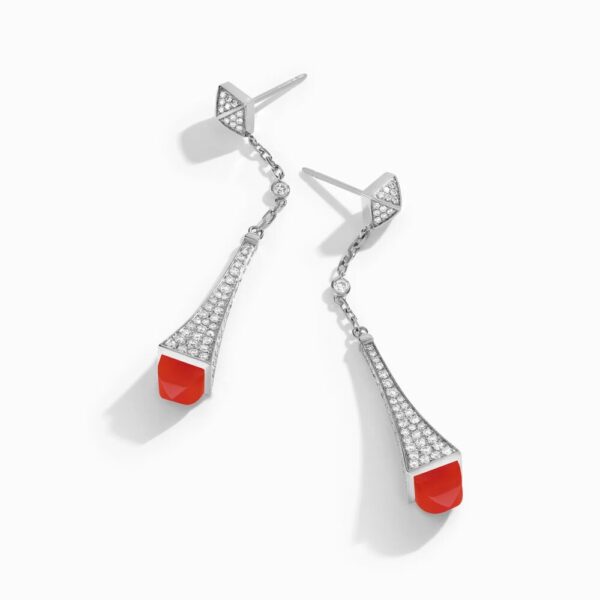18K WHITE GOLD RED AGATE AND DIAMOND TEARDROP EARRING