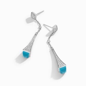 18K WHITE GOLD TURQUOISE AND DIAMOND TEARDROP EARRING