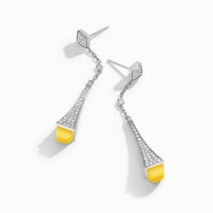 18K WHITE GOLD YELLOW QUARTZITE AND DIAMOND TEARDROP EARRING