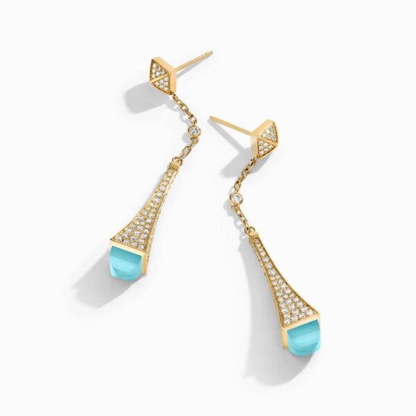 18K YELLOW GOLD SEA BLUE CHALCEDONY AND DIAMOND TEARDROP EARRING