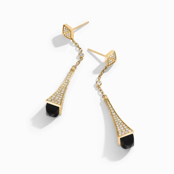 18K YELLOW GOLD ONYX AND DIAMOND TEARDROP EARRING