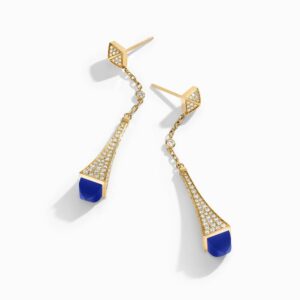 18K YELLOW GOLD LAPIS LAZULI AND DIAMOND TEARDROP EARRING