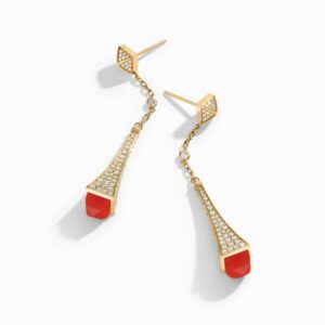 18K YELLOW GOLD RED AGATE AND DIAMOND TEARDROP EARRING