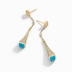18K YELLOW GOLD TURQUOISE AND DIAMOND TEARDROP EARRING