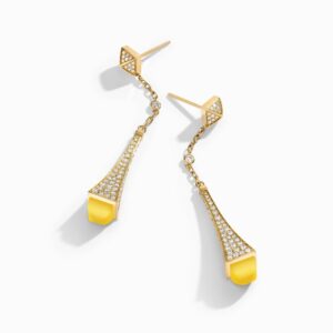 18K YELLOW GOLD YELLOW QUARTZITE AND DIAMOND TEARDROP EARRING