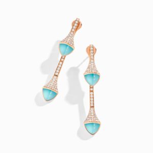 18K ROSE GOLD SEA BLUE CHALCEDONY AND DIAMOND DROP EARRING