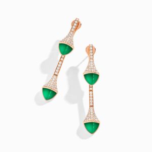 18K ROSE GOLD GREEN AGATE AND DIAMOND DROP EARRING