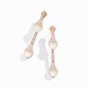 18K ROSE GOLD MOON STONE AND DIAMOND DROP EARRING