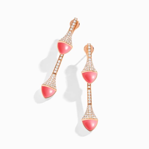 18K ROSE GOLD PINK CORAL AND DIAMOND DROP EARRING