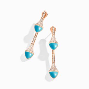 18K ROSE GOLD TURQUOISE AND DIAMOND DROP EARRING