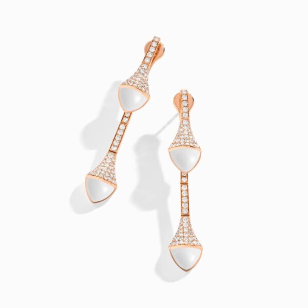 18K ROSE GOLD WHITE AGATE AND DIAMOND DROP EARRING