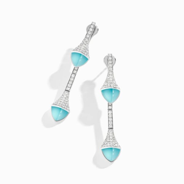18K WHITE GOLD SEA BLUE CHALCEDONY AND DIAMOND DROP EARRING