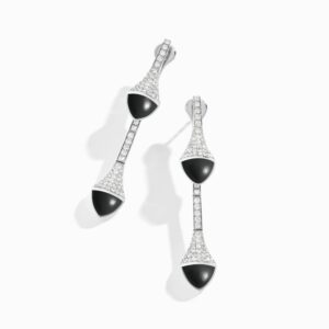 18K WHITE GOLD ONYX AND DIAMOND DROP EARRING