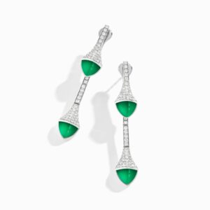 18K WHITE GOLD GREEN AGATE AND DIAMOND DROP EARRING
