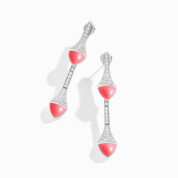 18K WHITE GOLD PINK CORAL AND DIAMOND DROP EARRING