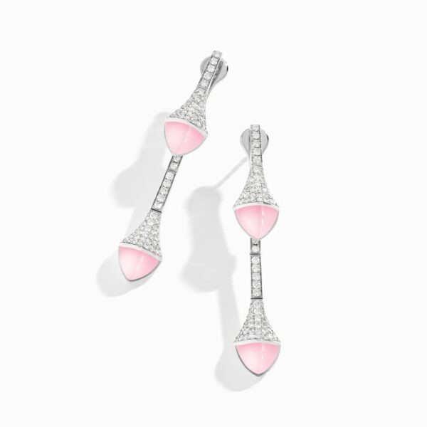 18K WHITE GOLD PINK QUARTZITE AND DIAMOND DROP EARRING