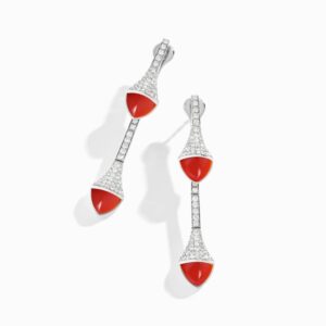 18K WHITE GOLD RED AGATE AND DIAMOND DROP EARRING