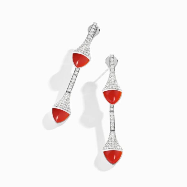 18K WHITE GOLD RED AGATE AND DIAMOND DROP EARRING