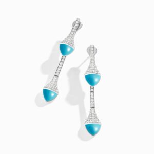 18K WHITE GOLD TURQUOISE AND DIAMOND DROP EARRING