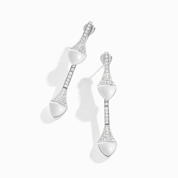 18K WHITE GOLD WHITE AGATE AND DIAMOND DROP EARRING