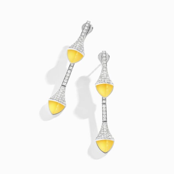18K WHITE GOLD YELLOW QUARTZITE AND DIAMOND DROP EARRING
