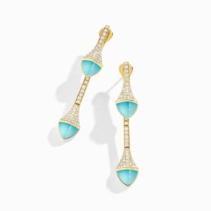 18K YELLOW GOLD SEA BLUE CHALCEDONY AND DIAMOND DROP EARRING