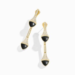 18K YELLOW GOLD ONYX AND DIAMOND DROP EARRING