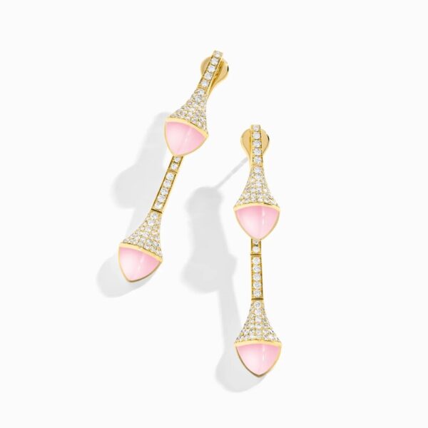 18K YELLOW GOLD PINK QUARTZITE AND DIAMOND DROP EARRING
