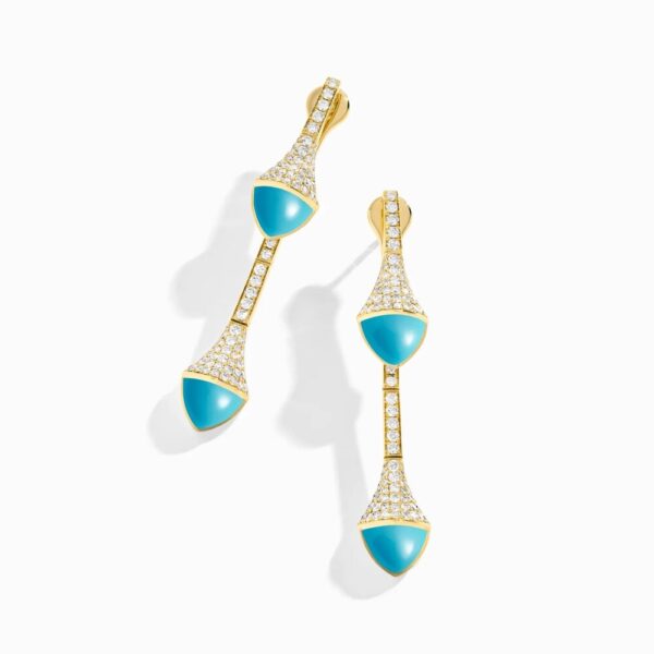 18K YELLOW GOLD TURQUOISE AND DIAMOND DROP EARRING