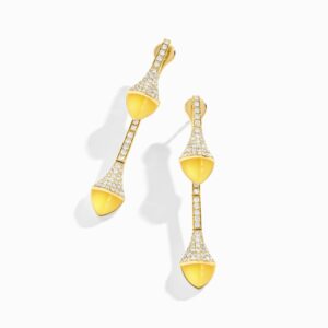 18K YELLOW GOLD YELLOW QUARTZITE AND DIAMOND DROP EARRING