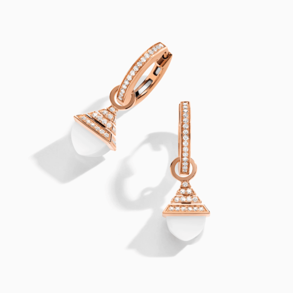 18K ROSE GOLD WHITE AGATE AND DIAMOND REV MINI EARRING
