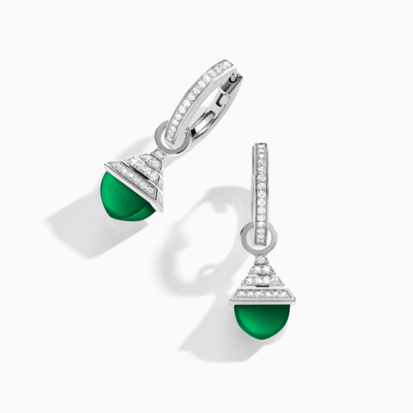 18K WHITE GOLD GREEN AGATE AND DIAMOND REV MINI EARRING