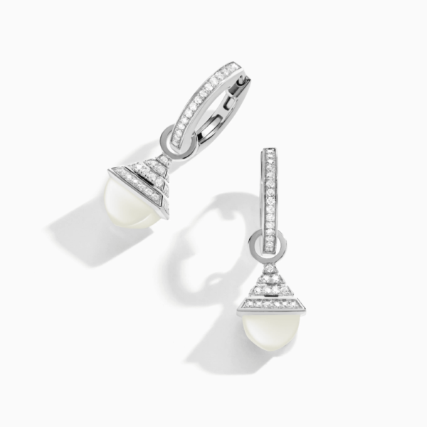 18K WHITE GOLD MOON STONE AND DIAMOND REV MINI EARRING