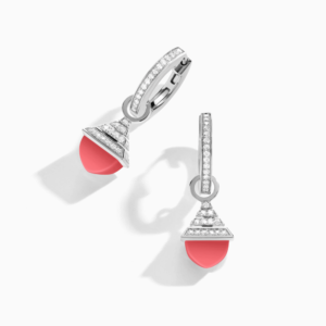 18K WHITE GOLD PINK CORAL AND DIAMOND REV MINI EARRING