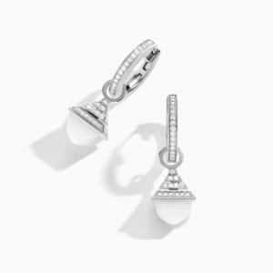 18K WHITE GOLD WHITE AGATE AND DIAMOND REV MINI EARRING
