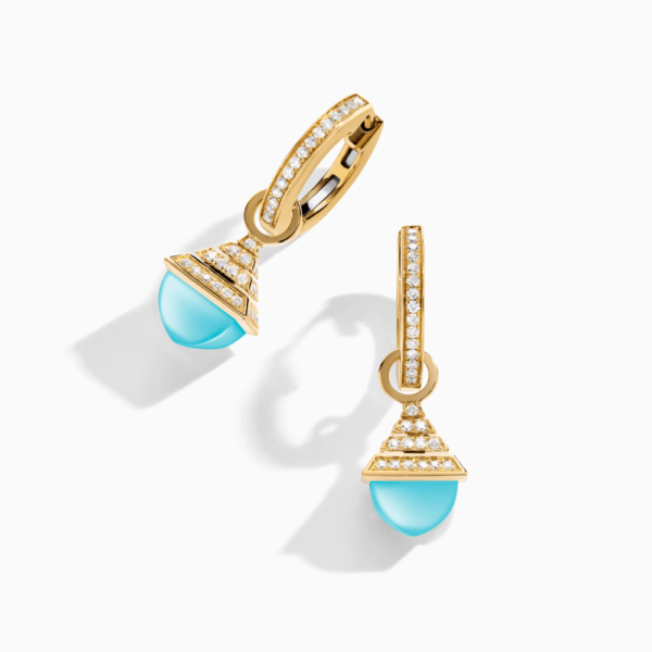 18K YELLOW GOLD SEA BLUE CHALCEDONY AND DIAMOND REV MINI EARRING