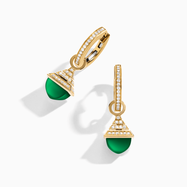 18K YELLOW GOLD GREEN AGATE AND DIAMOND REV MINI EARRING