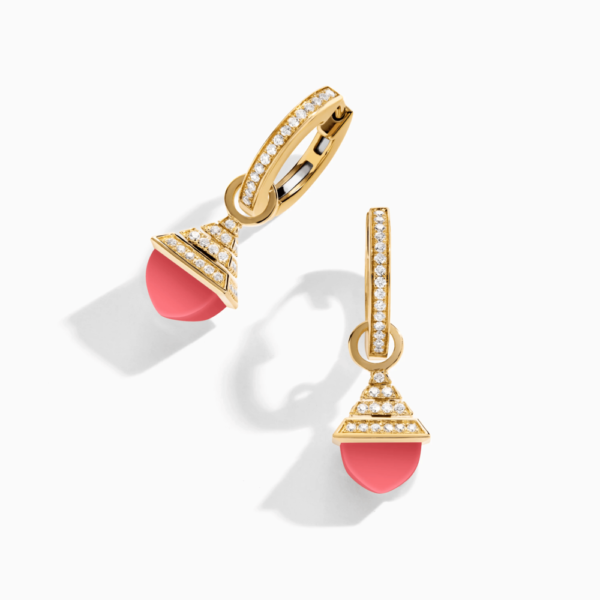 18K YELLOW GOLD PINK CORAL AND DIAMOND REV MINI EARRING