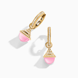 18K YELLOW GOLD PINK QUARTZITE AND DIAMOND REV MINI EARRING