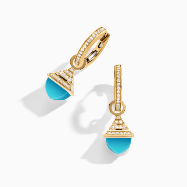 18K YELLOW GOLD TURQUOISE AND DIAMOND REV MINI EARRING