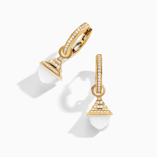 18K YELLOW GOLD WHITE AGATE AND DIAMOND REV MINI EARRING