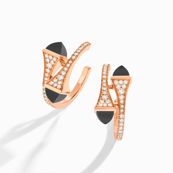 18K ROSE GOLD ONYX AND DIAMOND MEDIUM EARRING